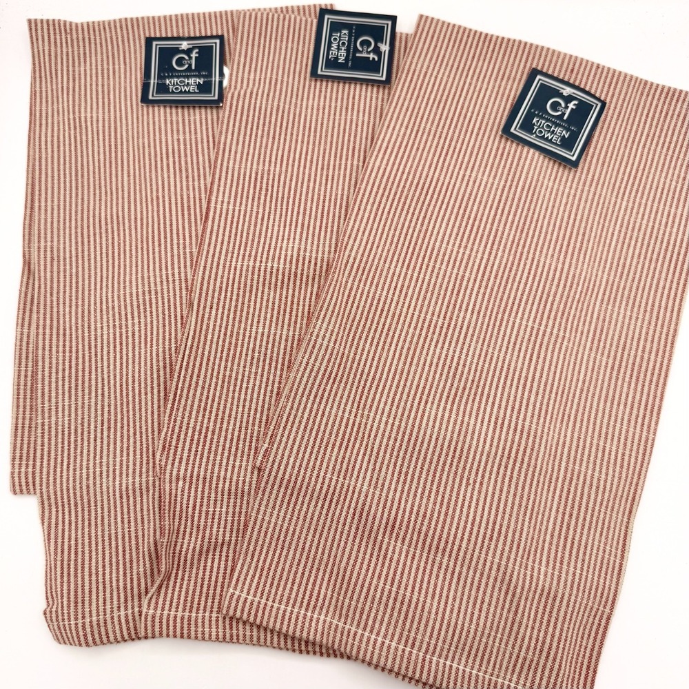 Red Ticking Stripe 100% Cotton Dish Cloths ~ Set of 3‎ GF Cottage Kitchen Towels